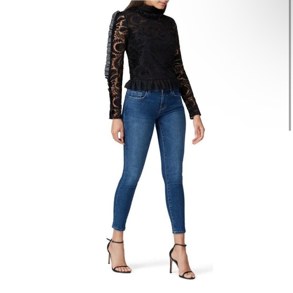 Monique Lhuillier Black Mesh Trim Velvet Blouse - Picture 5 of 5